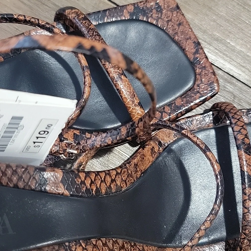 Zara Snake Print Double Strap Leather Sandal Heels - Picture 6 of 8